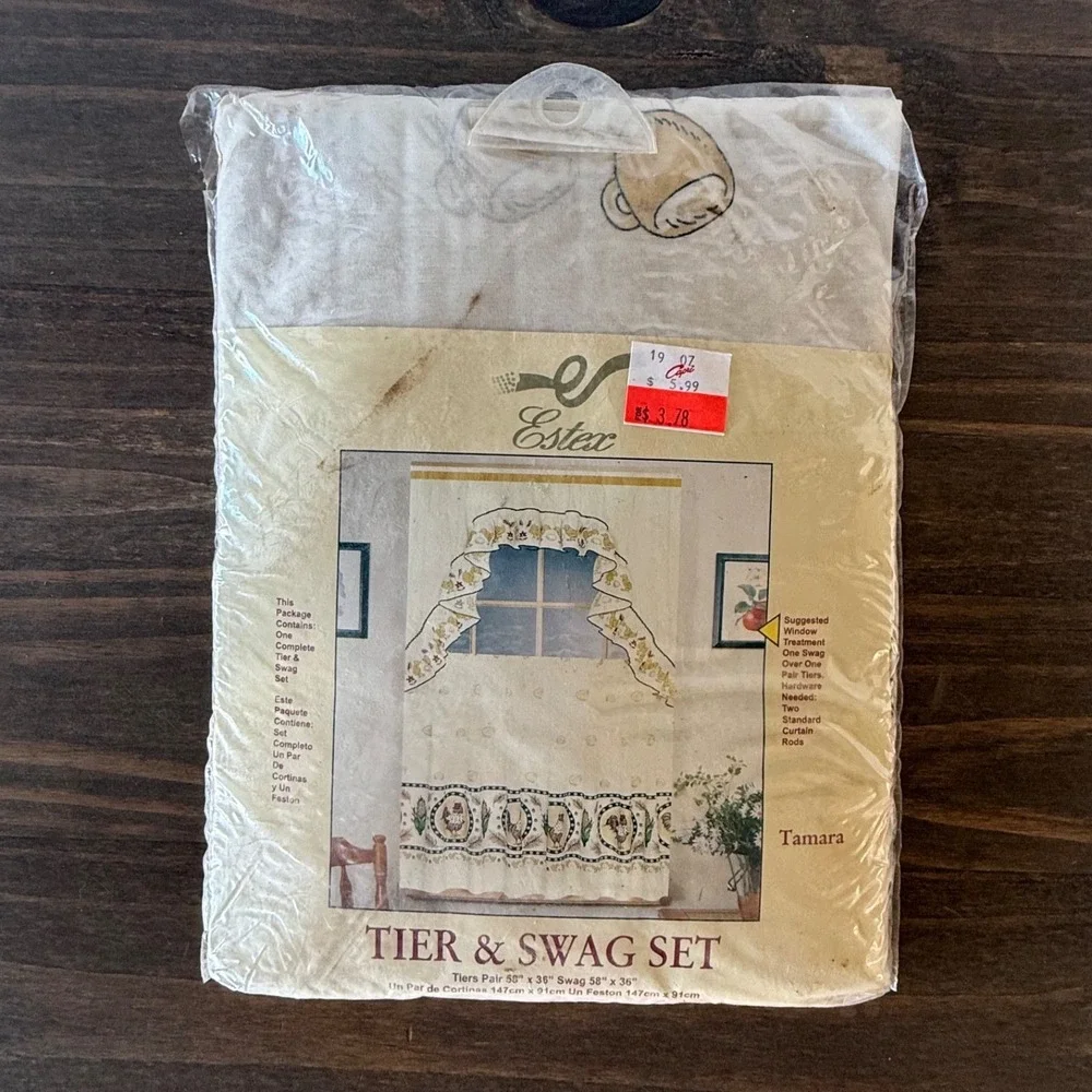 Vintage Farmhouse Rooster‎ Chicken Kitchen Curtain Set 3 Pc Tier & Swag 58x36